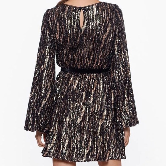 NWT & ADAM Velvet Tie Short Long Sleeve Sequin Dress! - Picture 2 of 9